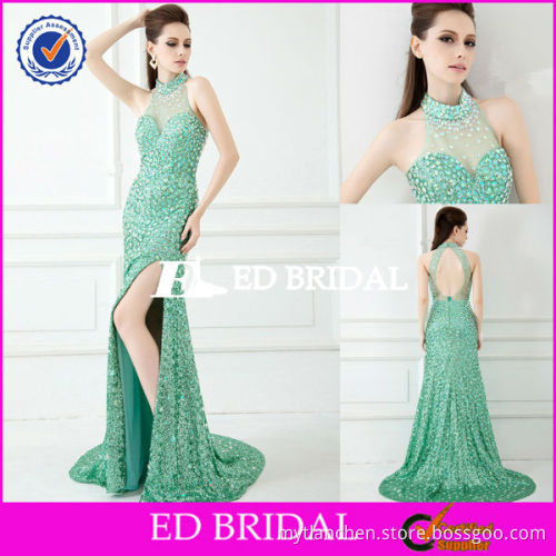XL552 sexy halter heavy beaded sexy side slit backless floor length lady fashion dress